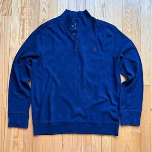 Polo Ralph Lauren Men’s 1/4 Button Sweater Pullover XL Navy Blue Solid